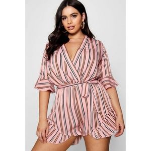 Plus Stripe Wrap Romper